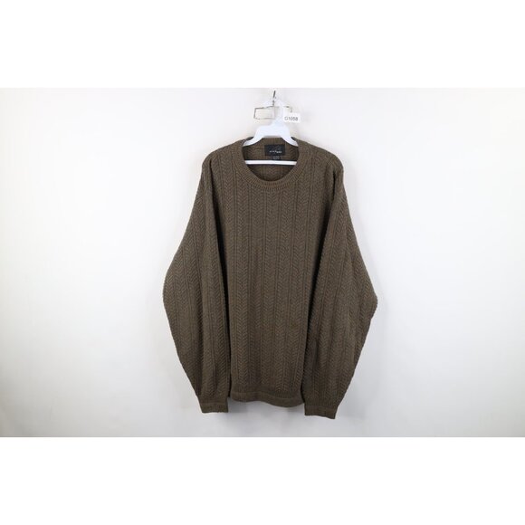 Vintage 90s Streetwear Mens Large Faded Textured Knit Crewneck Sweater Brown USA - Picture 1 of 10